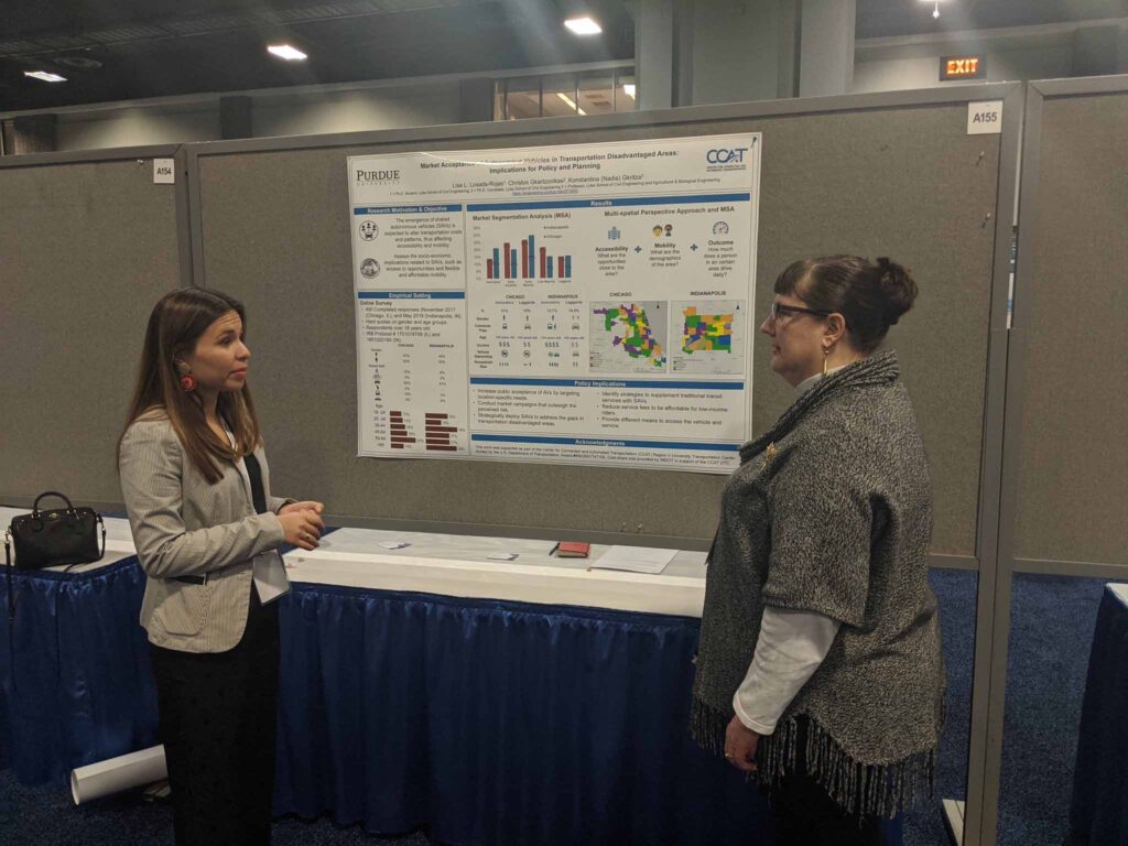 Debby Bezzina and Lisa Losada Rojas in front of a poster at the 2020 TRB Annual Meeting