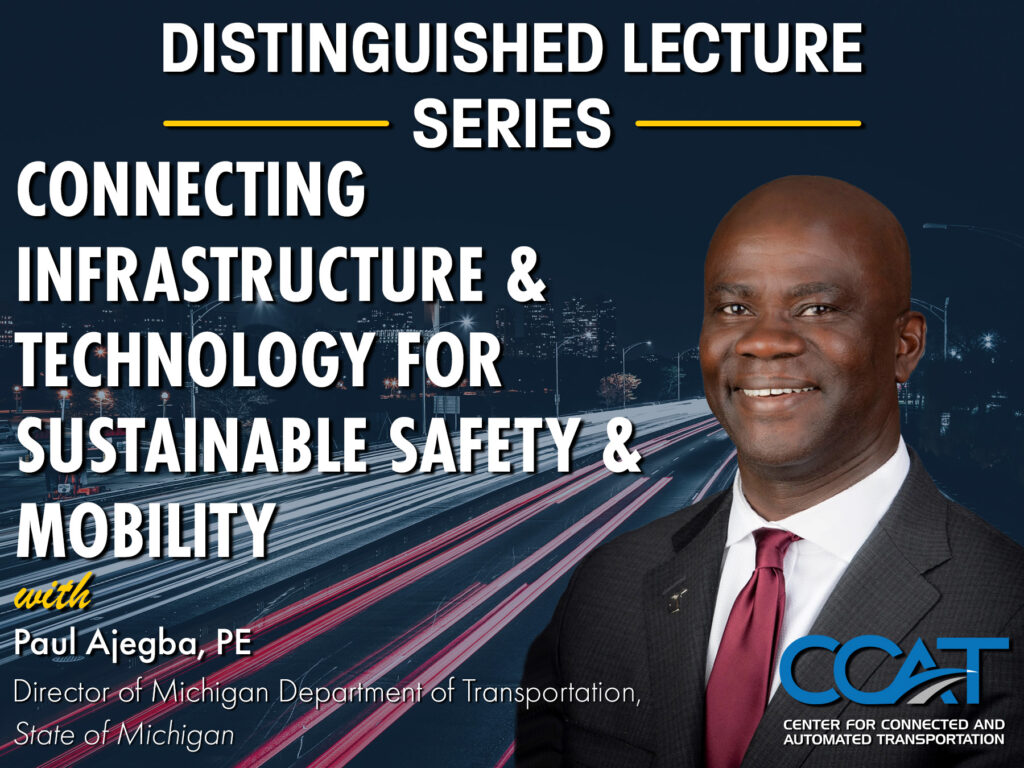 Banner for CCAT Distinguished Lecture Series with Paul Ajegba. It features their headshot and job title. The link directs to the VOD of their presentation on YouTube.