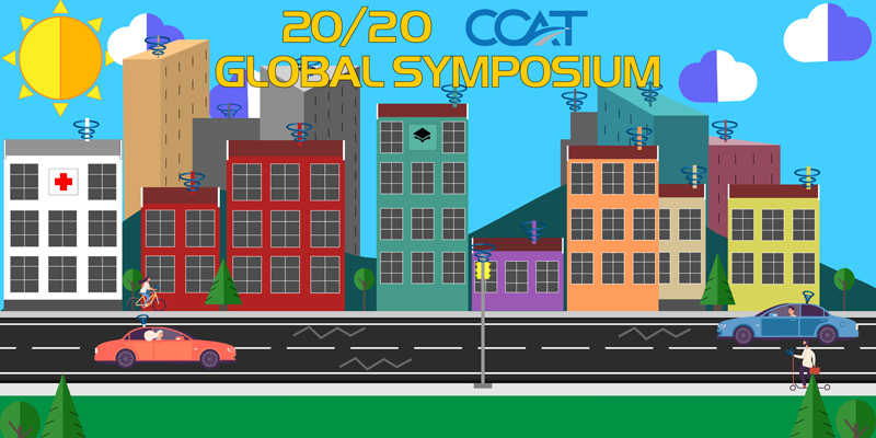 Animated connected city with 20/20 CCAT Global Symposium written over it.