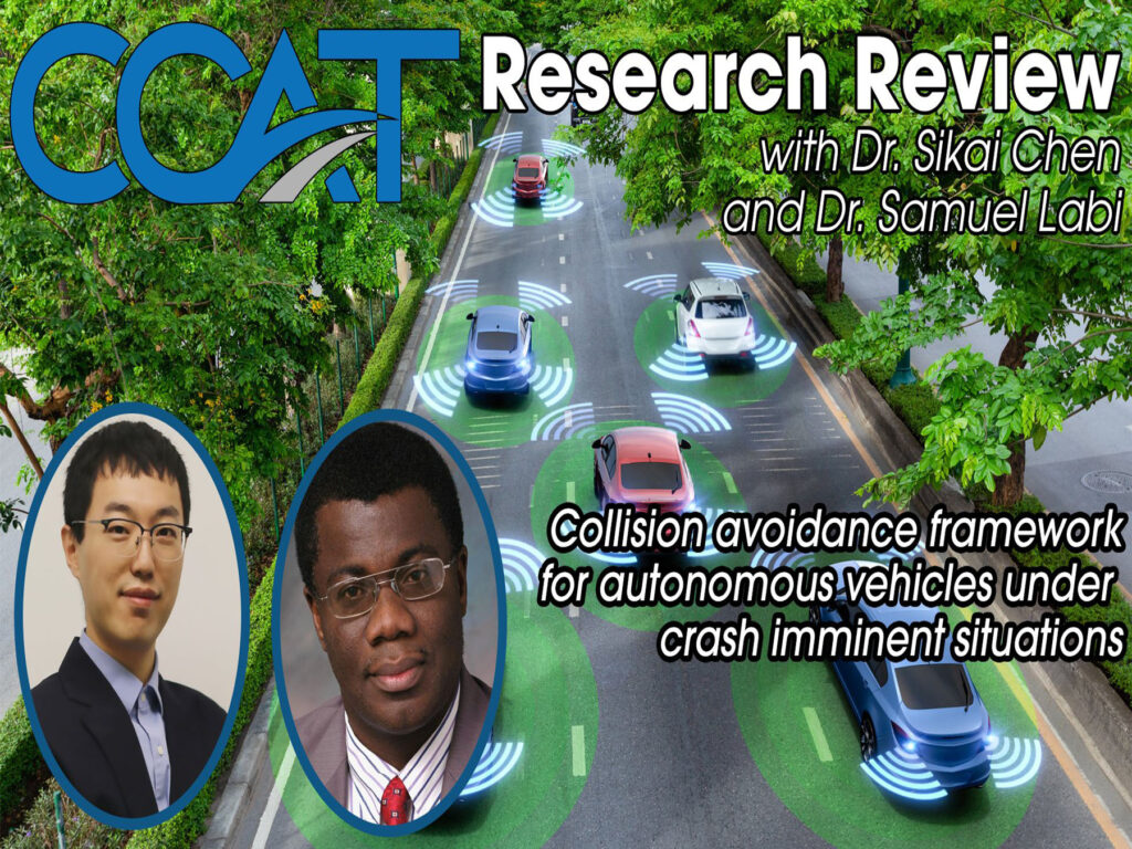 Banner for CCAT Research Review with Sikai Chen and Sam Labi. It features their headshots and job titles. The link directs to the VOD of the presentation on YouTube.