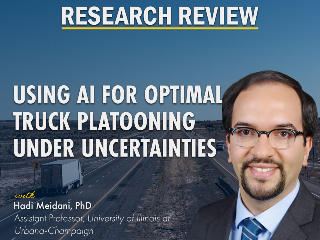 Banner for CCAT Research Review with Hadi Meidani. It features their headshot and job title. The link directs to the VOD of the presentation on YouTube.