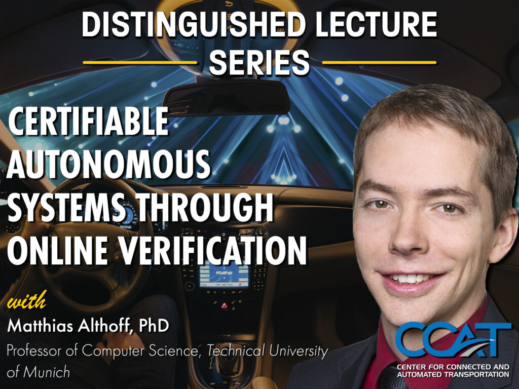 Banner for CCAT Distinguished Lecture Series with Matthias Althoff. It features their headshot and job title. The link directs to the event page on the CCAT website.