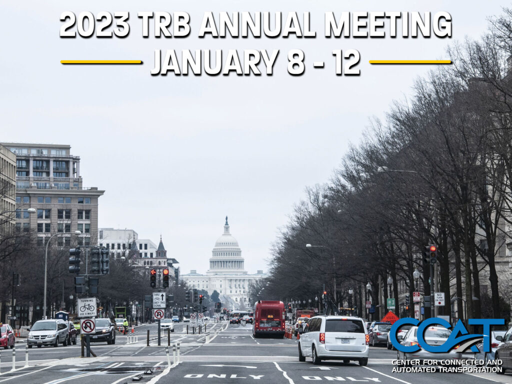 Photo of Washington D.C. The link directs to the 2023 TRB Annual Meeting event page on the CCAT website.