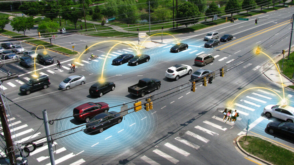 Animation of an intersection with connected vehicles