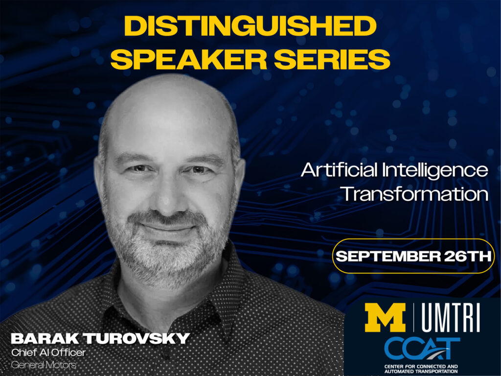 Headshot of Barak Turovsky and the logos for UMTRI and CCAT