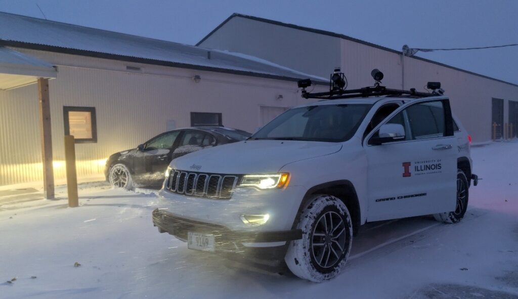 Research vehicles outside of the AV Smart Mobility Lab