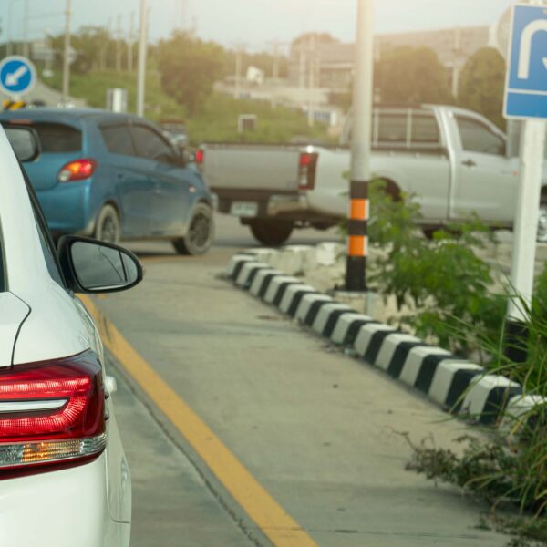 Back of vehicles as they make a U-turn
